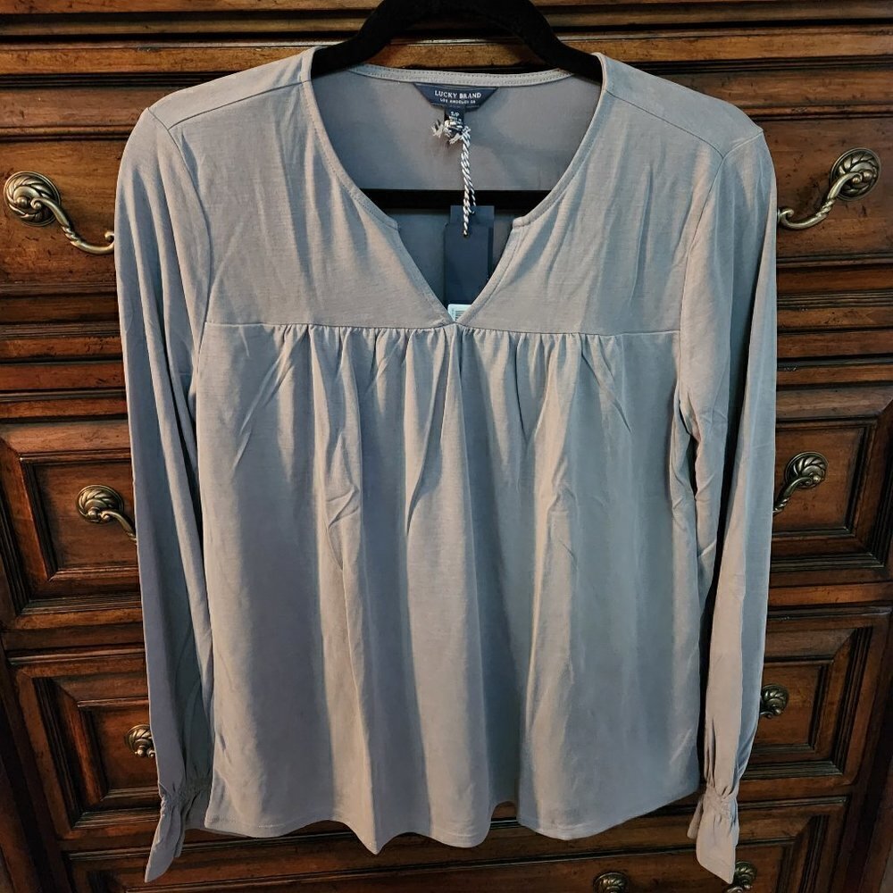 Lucky Brand Gray Long Sleeve Peasant Blouse